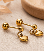 Cupid dangling hearts gold plated stud earring