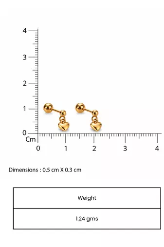 Cupid dangling hearts gold plated stud earring