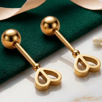 Cupid key of heart gold plated stud earring 1