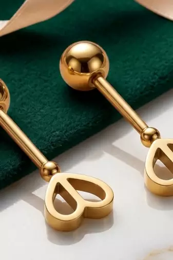 Cupid key of heart gold plated stud earring