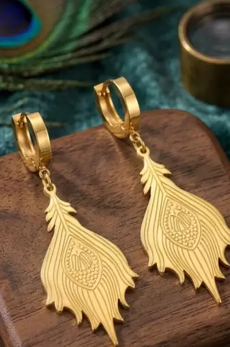fern leaf gold plated hoop earrings
