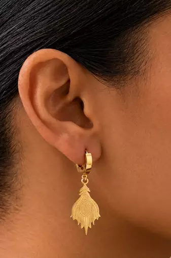 fern leaf gold plated hoop earrings