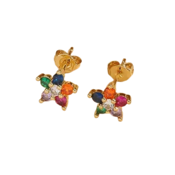Multicolor flower gold plated stud earring 1