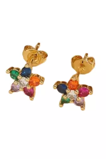 Multicolor flower gold plated stud earring