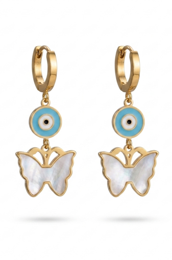look out butterfly gold plated hoop earring