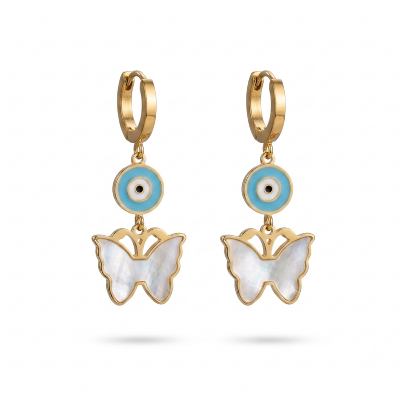 look out butterfly gold plated hoop earring
