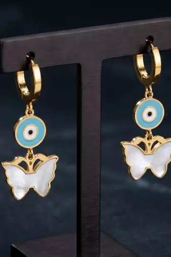 look out butterfly gold plated hoop earring