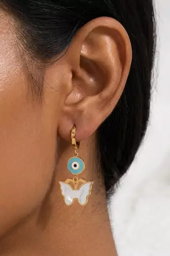 look out butterfly gold plated hoop earring