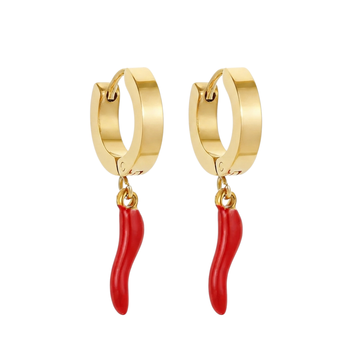 red pepper charm gold plated hoop earrings 1