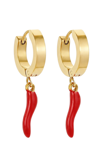 red pepper charm gold plated hoop earrings