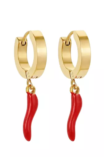 red pepper charm gold plated hoop earrings