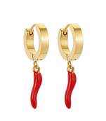 red pepper charm gold plated hoop earrings