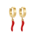 red pepper charm gold plated hoop earrings