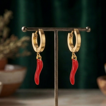 red pepper charm gold plated hoop earrings 2