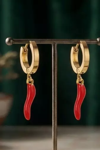 red pepper charm gold plated hoop earrings