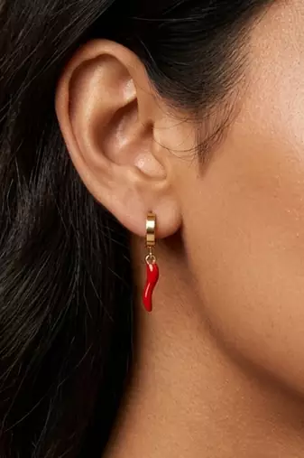 red pepper charm gold plated hoop earrings