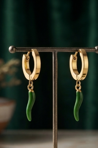 green pepper charm gold plated hoop earring