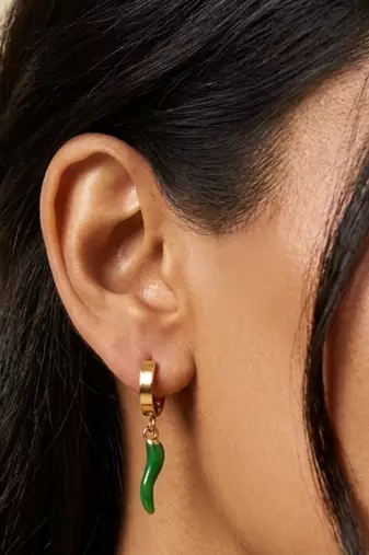 green pepper charm gold plated hoop earring