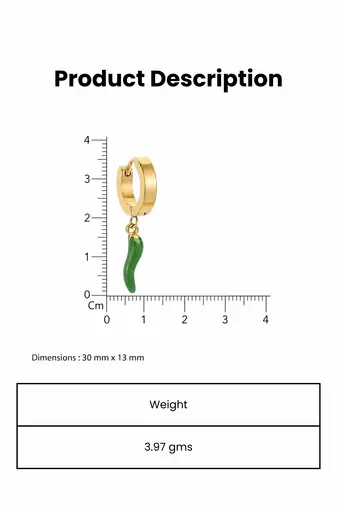 green pepper charm gold plated hoop earring
