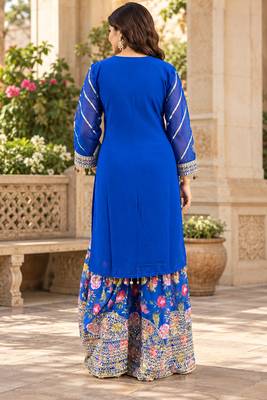 Women's faux georgette fabric zari sequence embroidery work kurta set with dupatta 2