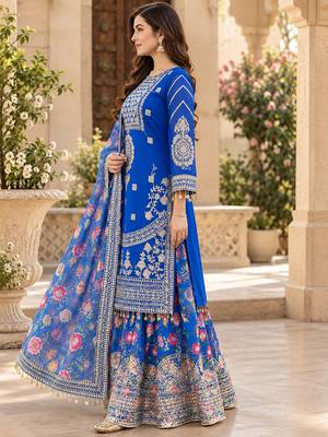 Women's faux georgette fabric zari sequence embroidery work kurta set with dupatta 3
