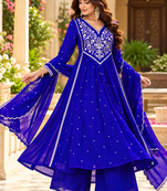 Women's premium georgette resham thread embroidered kurta set with dupatta