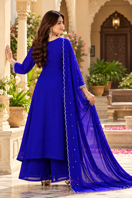 Women's premium georgette resham thread embroidered kurta set with dupatta 3