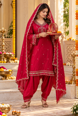 Women's luxury beads & sequin work shimmer silk farshi suit set with dupatta 1