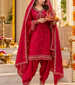 Women's luxury beads & sequin work shimmer silk farshi suit set with dupatta