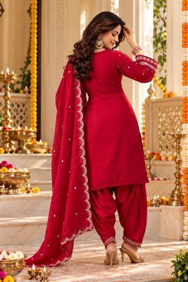Women's luxury beads & sequin work shimmer silk farshi suit set with dupatta 3