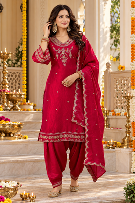 Women's luxury beads & sequin work shimmer silk farshi suit set with dupatta 4