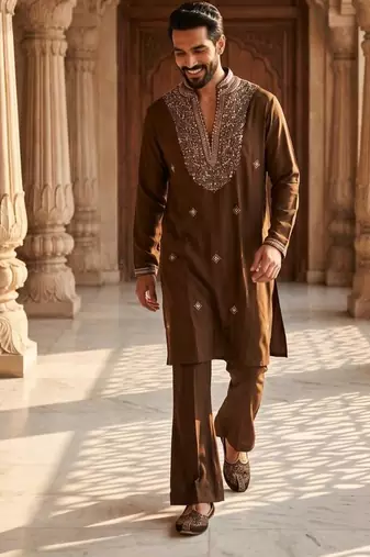 Brown heavy handwork kurta pant