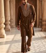 Brown heavy handwork kurta pant