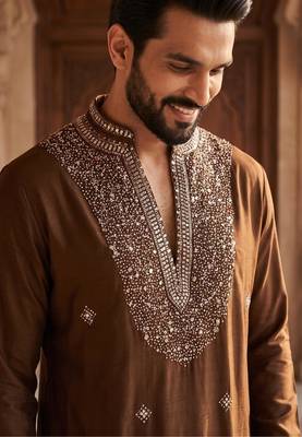 Brown heavy handwork kurta pant 2