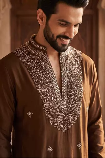 Brown heavy handwork kurta pant