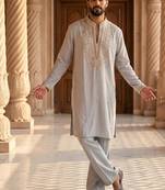 Grey heavy handwork kurta pant