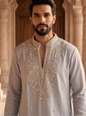 Grey heavy handwork kurta pant 2