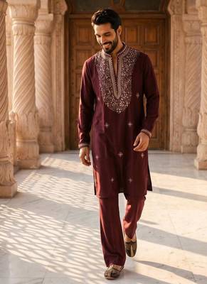 Purple heavy handwork kurta pant 1