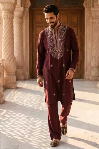 Purple heavy handwork pure armani laccha kurta pant