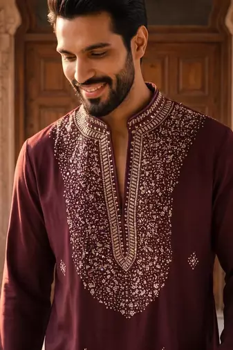 Purple heavy handwork pure armani laccha kurta pant