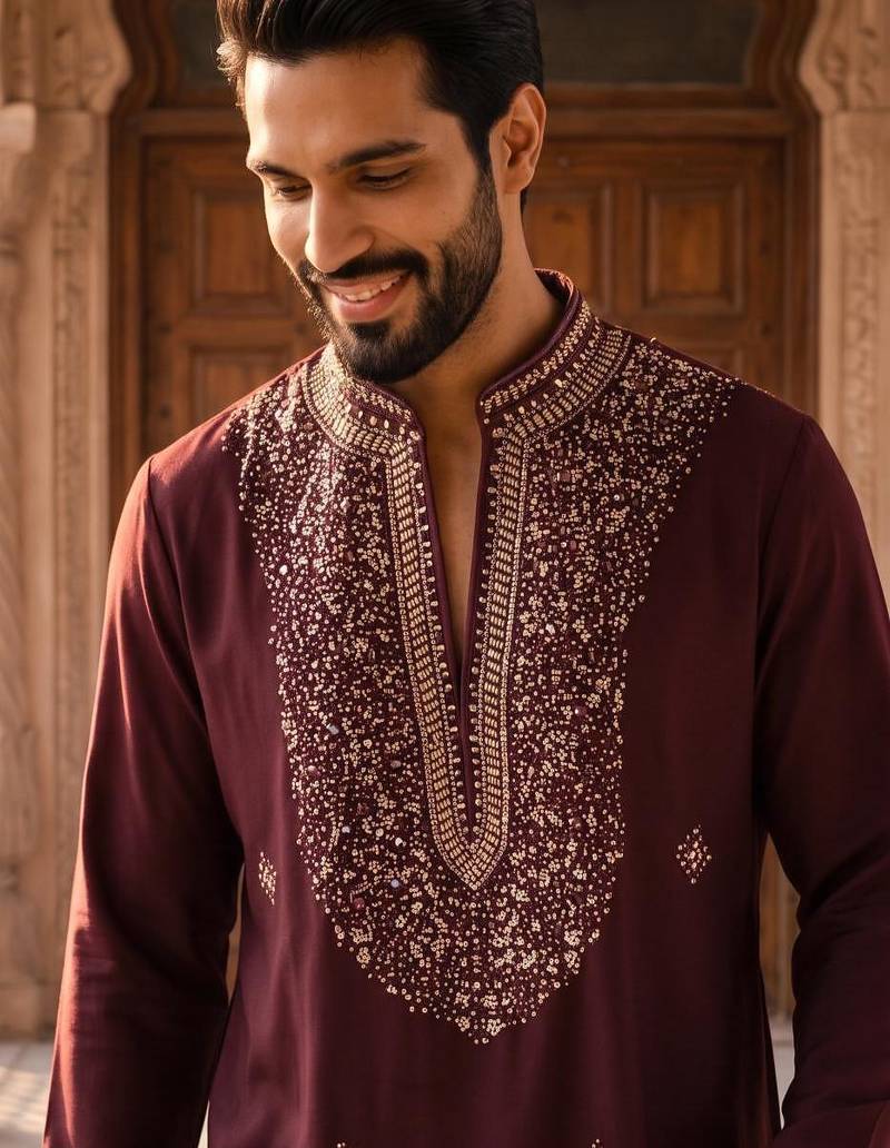 Purple heavy handwork kurta pant
