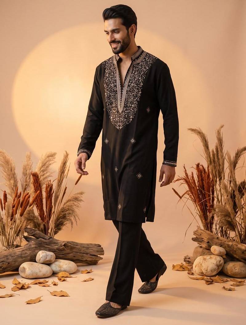 Black heavy handwork kurta pant