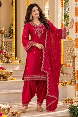 Women's luxury beads & sequin work shimmer silk farshi suit set with dupatta 5