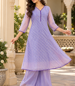 Women’s jaquard buti shimmer silk a-line flared kurta set with bottom