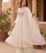 Women's premium georgette resham thread embroidered kurta set with dupatta
