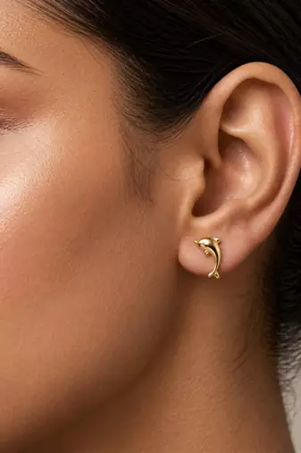 Gold-Plated Dolphin Stud Earrings.