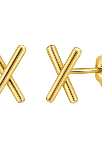 Crossline gold plated stud earring