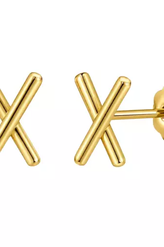 Crossline gold plated stud earring