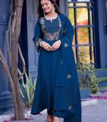 Blue color embroidery work silk blend anarkali kurta with plazzo and duptta