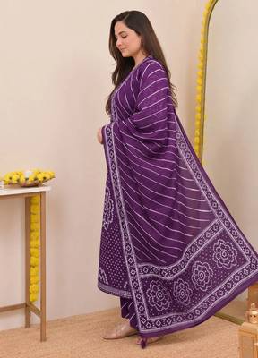 Women   s Pure Cotton Bandhani Printed Kurta Set with Palazzo Pants & Dupatta | Embroidered Work Ethnic Wear 4